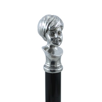 Cavagnini Elegant Walking Stick Wood and Pewter Ceremony Gift Child’s Head Made in Italy