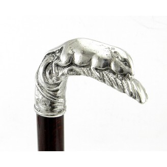 Cavagnini Elegant Walking Cane Wood and Pewter Luxury Ceremony Gift Handle Mickey Mouse Made in Italy