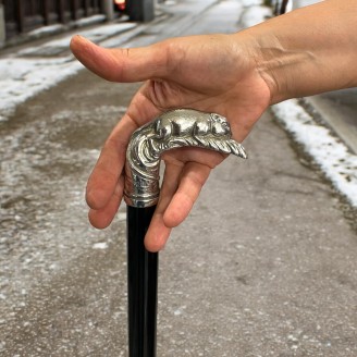 Cavagnini Elegant Walking Cane Wood and Pewter Luxury Ceremony Gift Handle Mickey Mouse Made in Italy