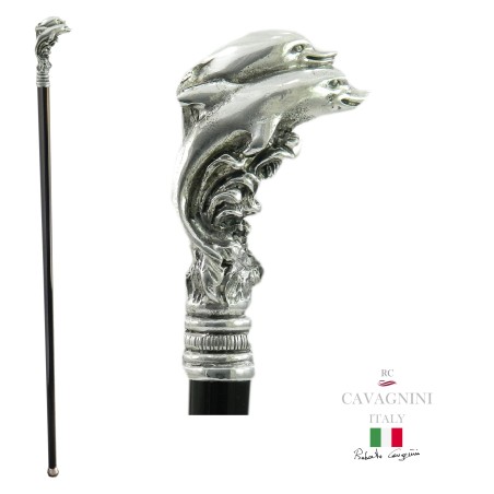 Bastone da passeggio anziani - pesce delfini - per uomo donna  elegante - legno metallo - personalizzato - Cerimonia Sposo Dandy