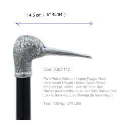 Cavagnini - Canne âgée élégante pour hommes et femmes en bois et étain - oiseau bécasse