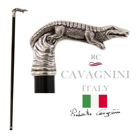 Cavagnini - Elegant elderly cane for men, women, ceremonies, wood and pewter - crocodile - Italy