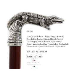 Cavagnini - Elegant elderly cane for men, women, ceremonies, wood and pewter - crocodile - Italy