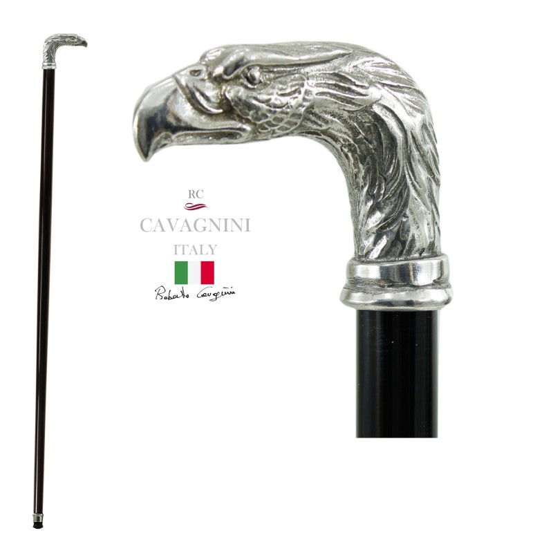 Elegant elderly walking stick for men, women, ceremonies, wood and pewter - eagle bird - Italy Elegant elderly walking stick for men, women, ceremonies, wood and pewter - eagle bird - Italy