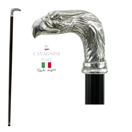Elegant elderly walking stick for men, women, ceremonies, wood and pewter - eagle bird - Italy