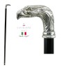Elegant elderly walking stick for men, women, ceremonies, wood and pewter - eagle bird - Italy