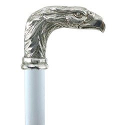 Elegant elderly walking stick for men, women, ceremonies, wood and pewter - eagle bird - Italy