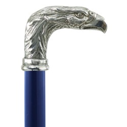 Elegant elderly walking stick for men, women, ceremonies, wood and pewter - eagle bird - Italy