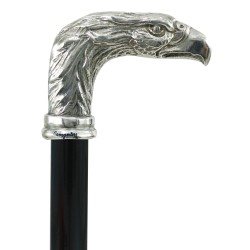 Elegant elderly walking stick for men, women, ceremonies, wood and pewter - eagle bird - Italy