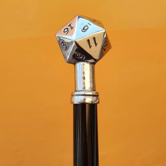 Walking stick 20-sided dice in pewter and elegant wood CAVAGNINI