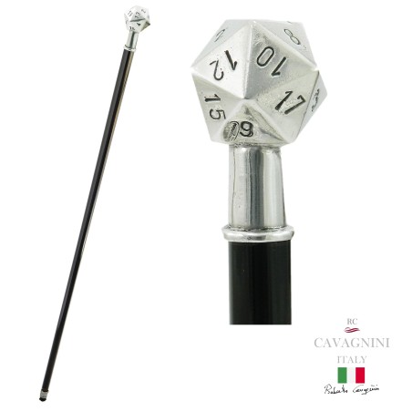 Walking stick 20-sided dice in pewter and elegant wood CAVAGNINI
