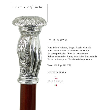 Bastón Mano en peltre y madera elegante CAVAGNINI